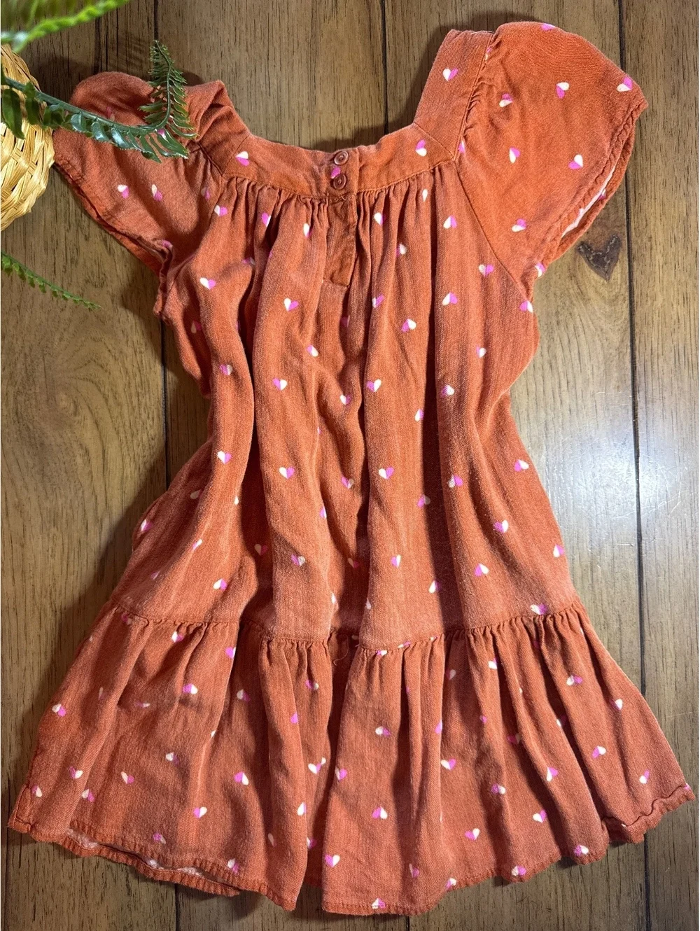 Cat & Jack Girls Rust Heart Print Tiered Dress with Pockets Size Small (6/6X)